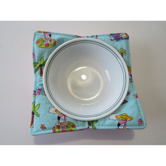 Microwave Bowl Cozy Reversible Flamingos and Pink Gingham - Picture 3 of 4